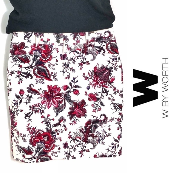 W by Worth Micro-cord Floral Pencil Skirt Size 0 - Picture 1 of 8
